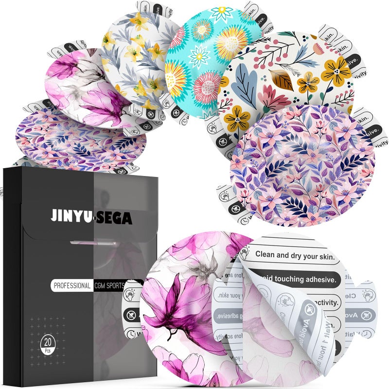 Jinyusega Adhesive Patches for Dexcom G720pcs Dexcom G7 Over Patches Waterproof with EasyPeel Tab PreCut BackingCGM Sensor Tape for 1014 Days Floarl